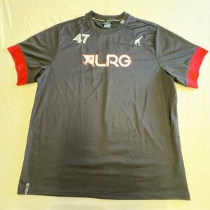 LRG Men's Black Tee with Red Sleeve Accents